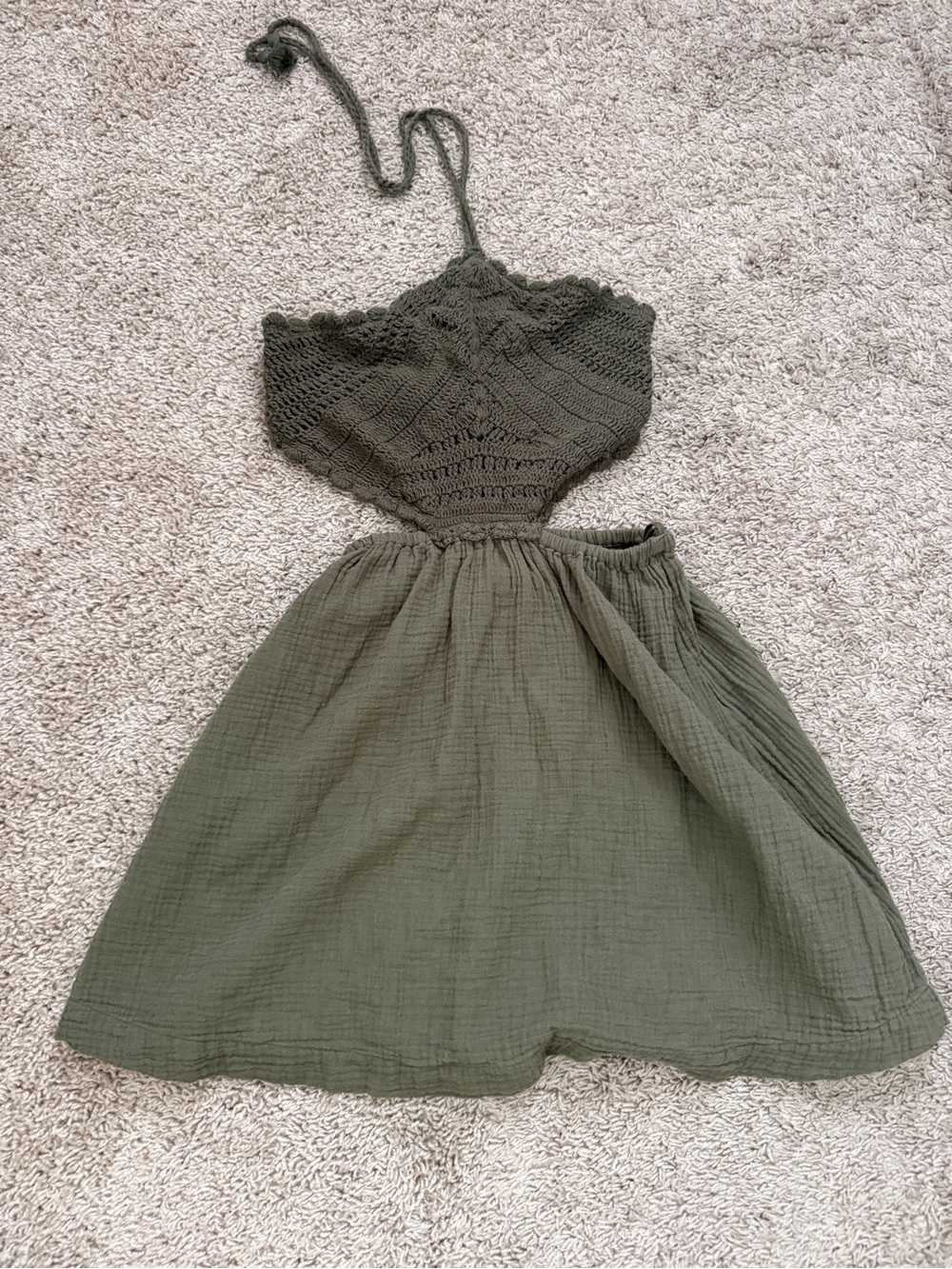 aerie Olive Crochet Halter Dress for Kids